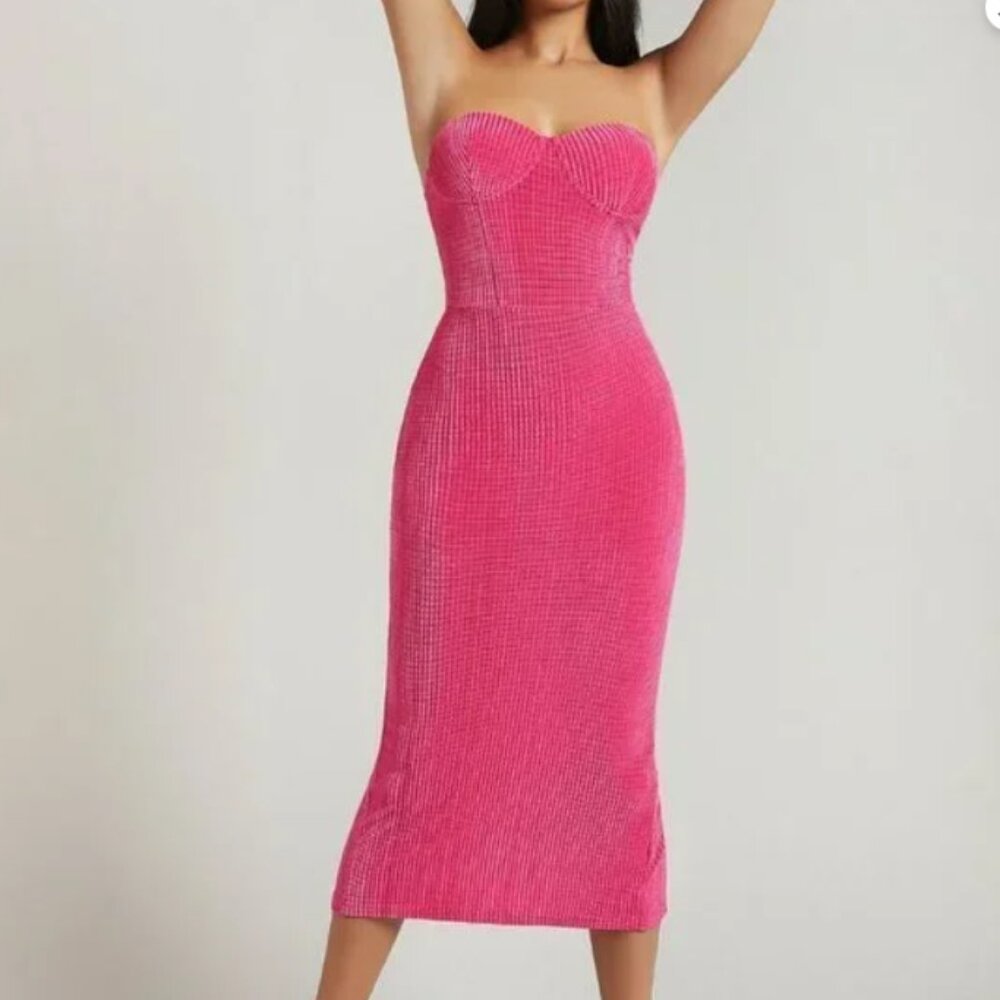 Moda me Couture- Pink Strapless Midi Dress Split Hem - New with tags - Size 4